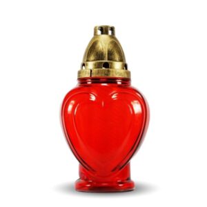 Steklena nagrobna sveča srce S-11 rdeča 20 cm